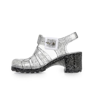 Girls silver heeled jelly sandals